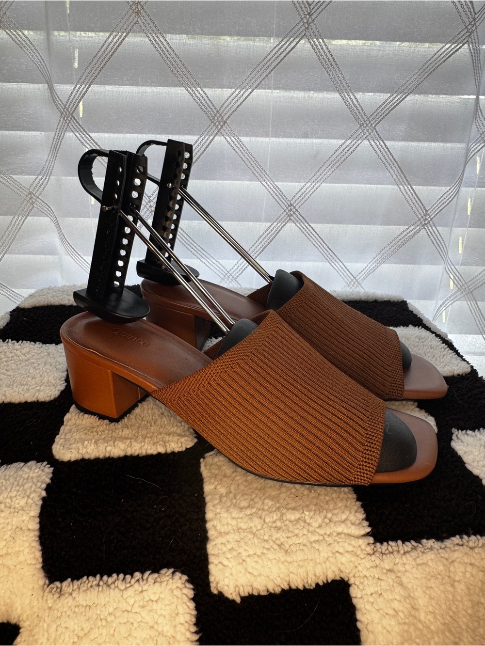Quince Cognac Italian Leather & Eco Knit Heeled Mules - Women’s Size 6